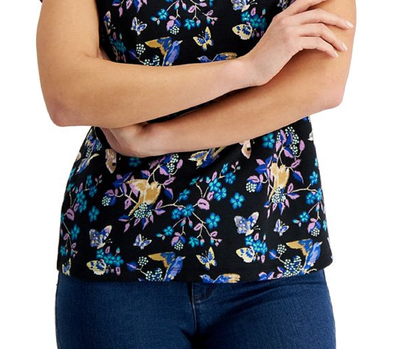 Karen Scott Top Henley Feminino Hatched Meadow Preto Tamanho X-G