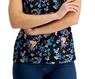 Karen Scott Women's Hatched Meadow Henley Top Black Size X-Large
