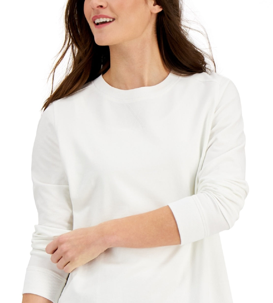 Moletom feminino Karen Scott de algodão alto e baixo, branco, tamanho extragrande
