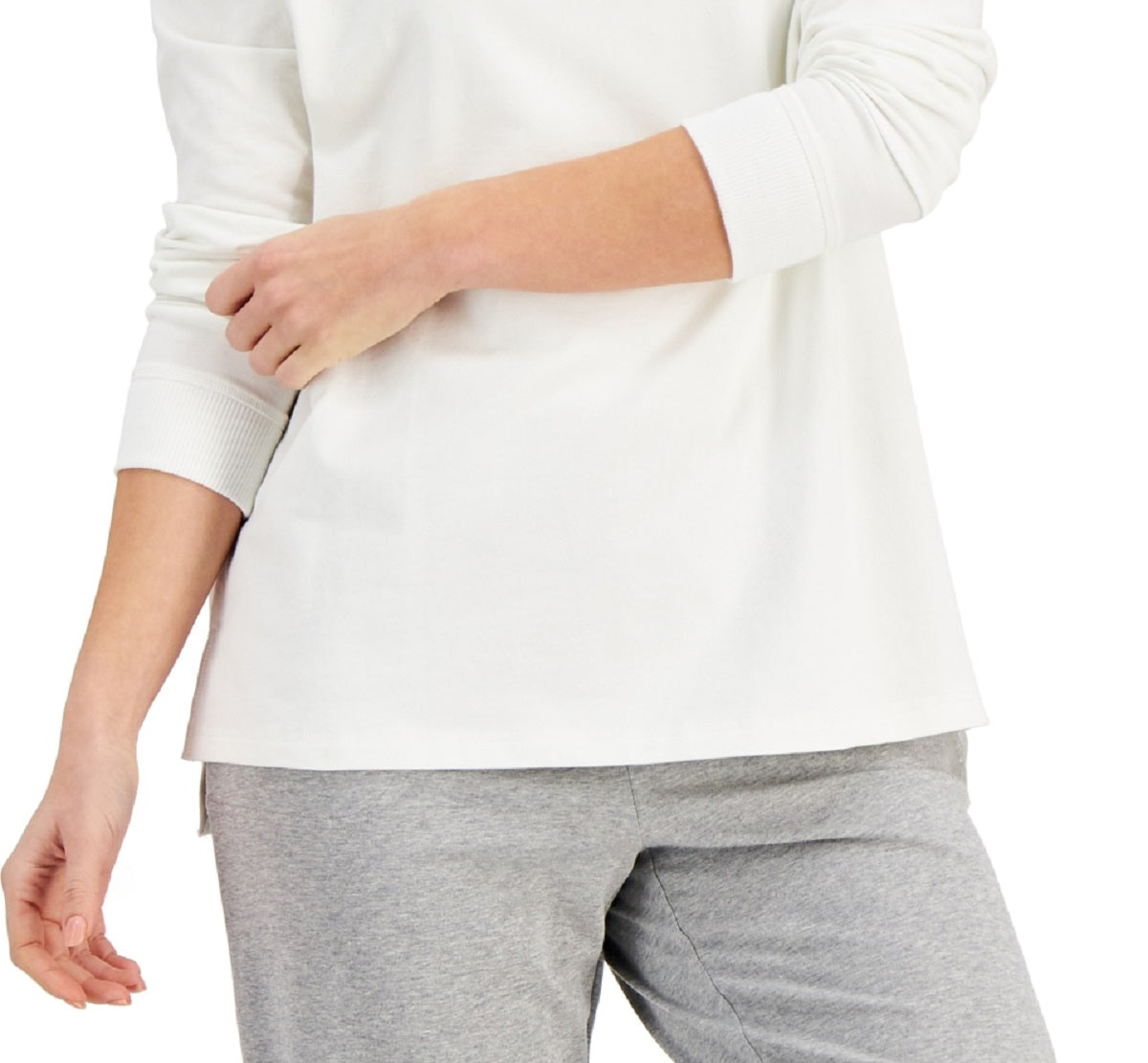 Moletom feminino Karen Scott de algodão alto e baixo, branco, tamanho extragrande