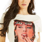 Camiseta feminina GUESS de algodão com estampa gráfica, branca, tamanho grande