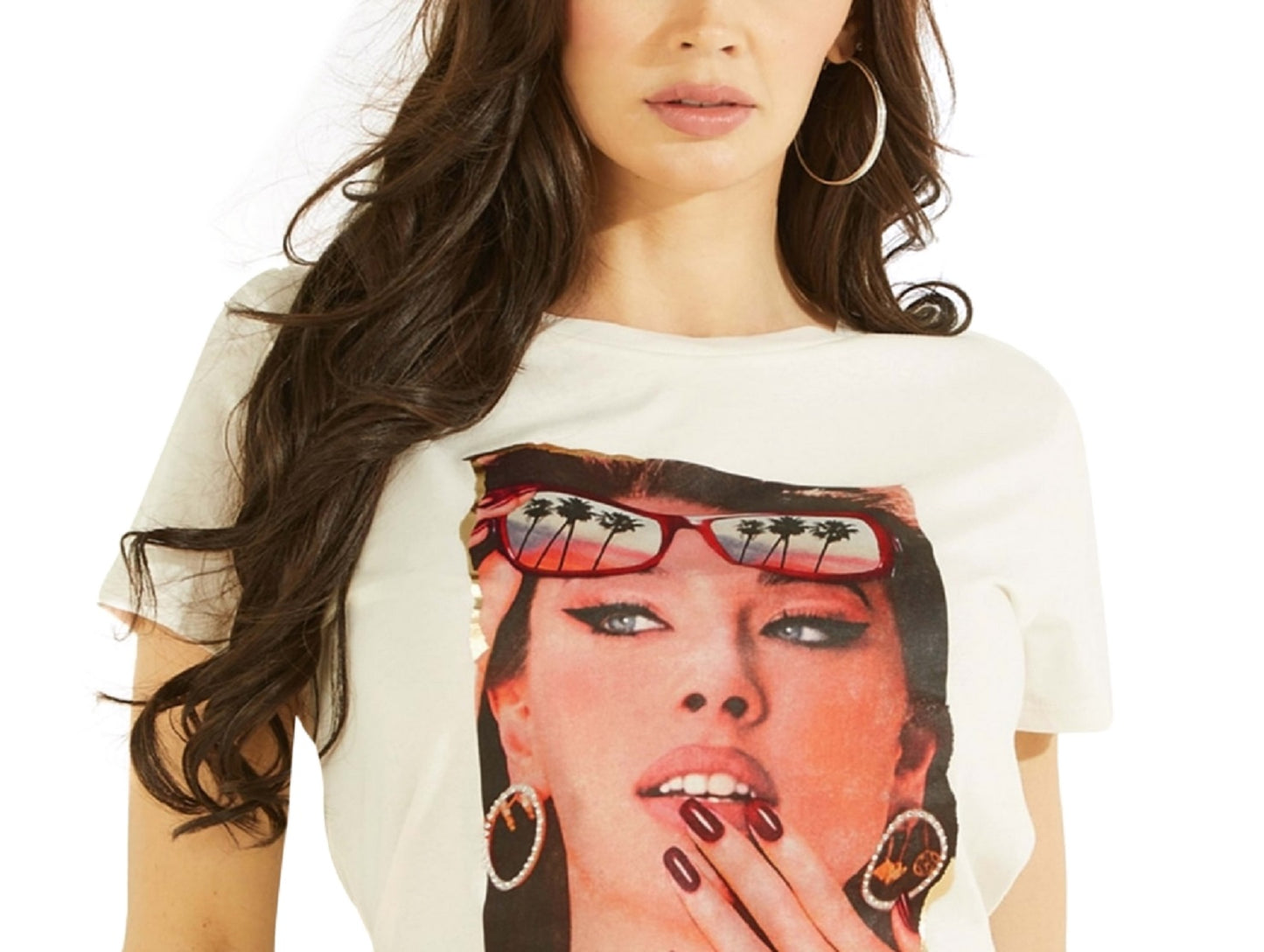 Camiseta feminina GUESS de algodão com estampa gráfica, branca, tamanho grande