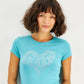 Camiseta feminina GUESS com estampa de coração, azul, tamanho pequeno