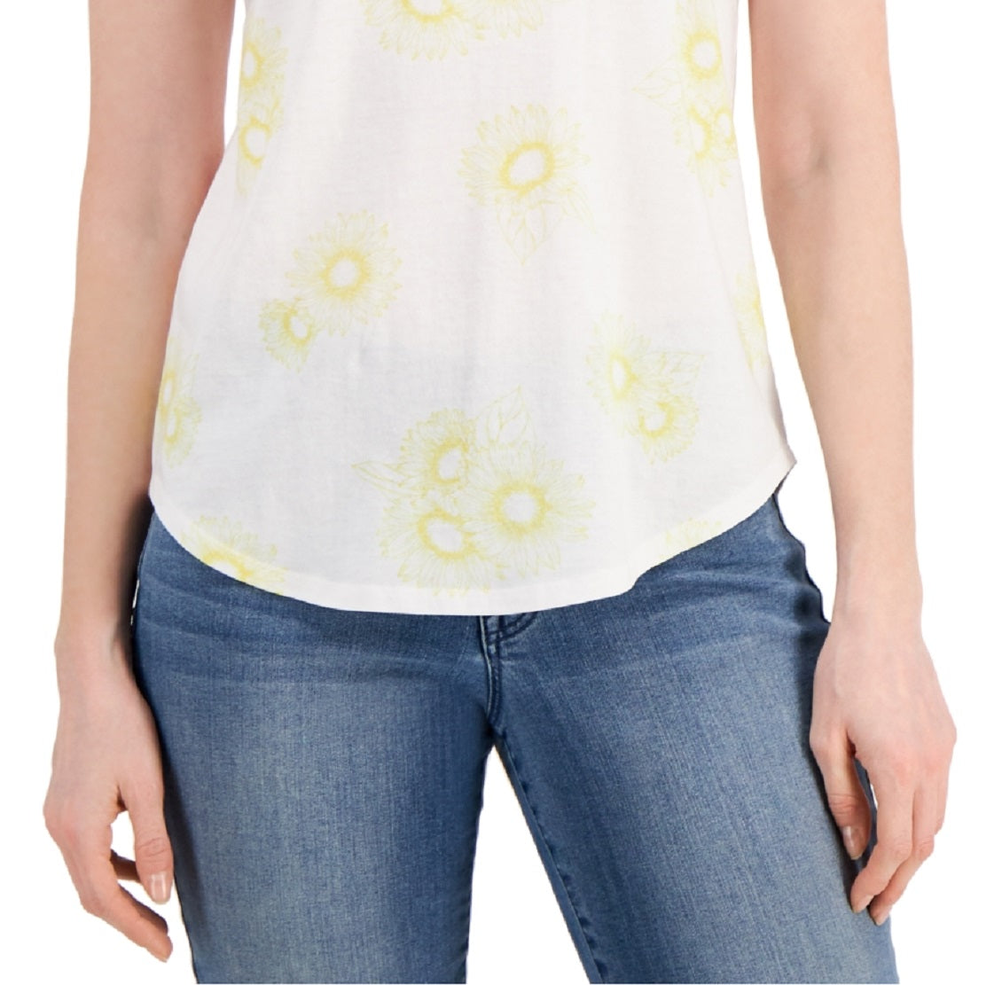 Camiseta feminina de algodão floral Style &amp; Co, branca, tamanho XX-G