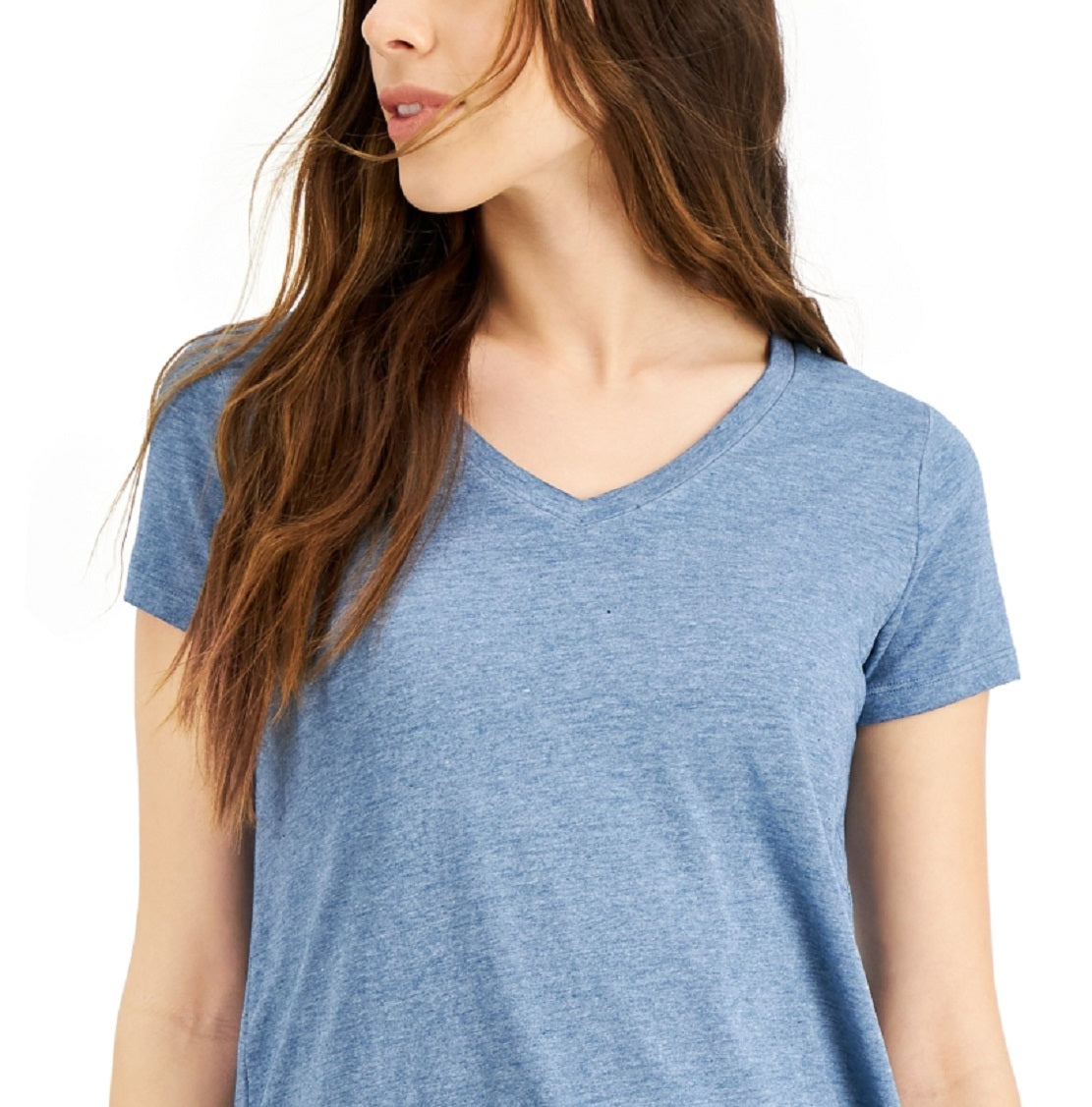 Camiseta feminina estilo &amp; co com decote em V e estampa Burnout, azul, tamanho pequeno e pequeno