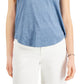 Camiseta feminina estilo &amp; co com decote em V e estampa Burnout, azul, tamanho pequeno e pequeno