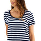 Camiseta feminina listrada de algodão estilo &amp; co, azul, tamanho pequeno pequeno