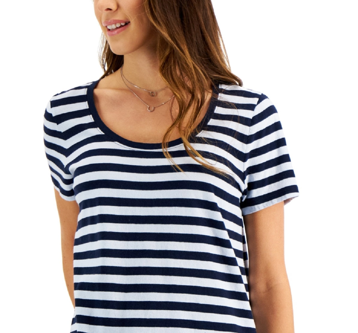 Camiseta feminina listrada de algodão estilo &amp; co, azul, tamanho pequeno pequeno