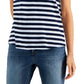 Camiseta feminina listrada de algodão estilo &amp; co, azul, tamanho pequeno pequeno