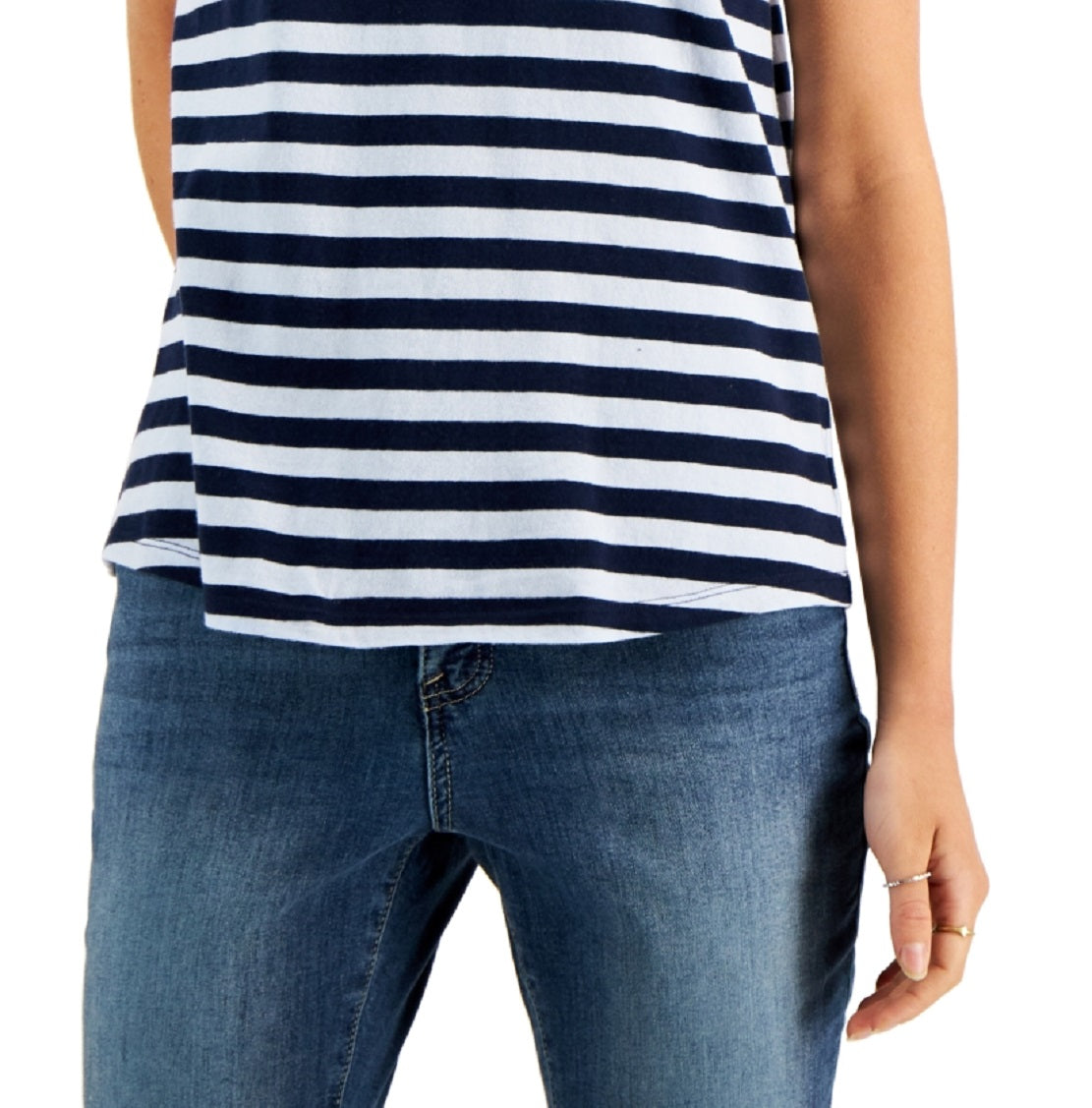 Camiseta feminina listrada de algodão estilo &amp; co, azul, tamanho pequeno pequeno