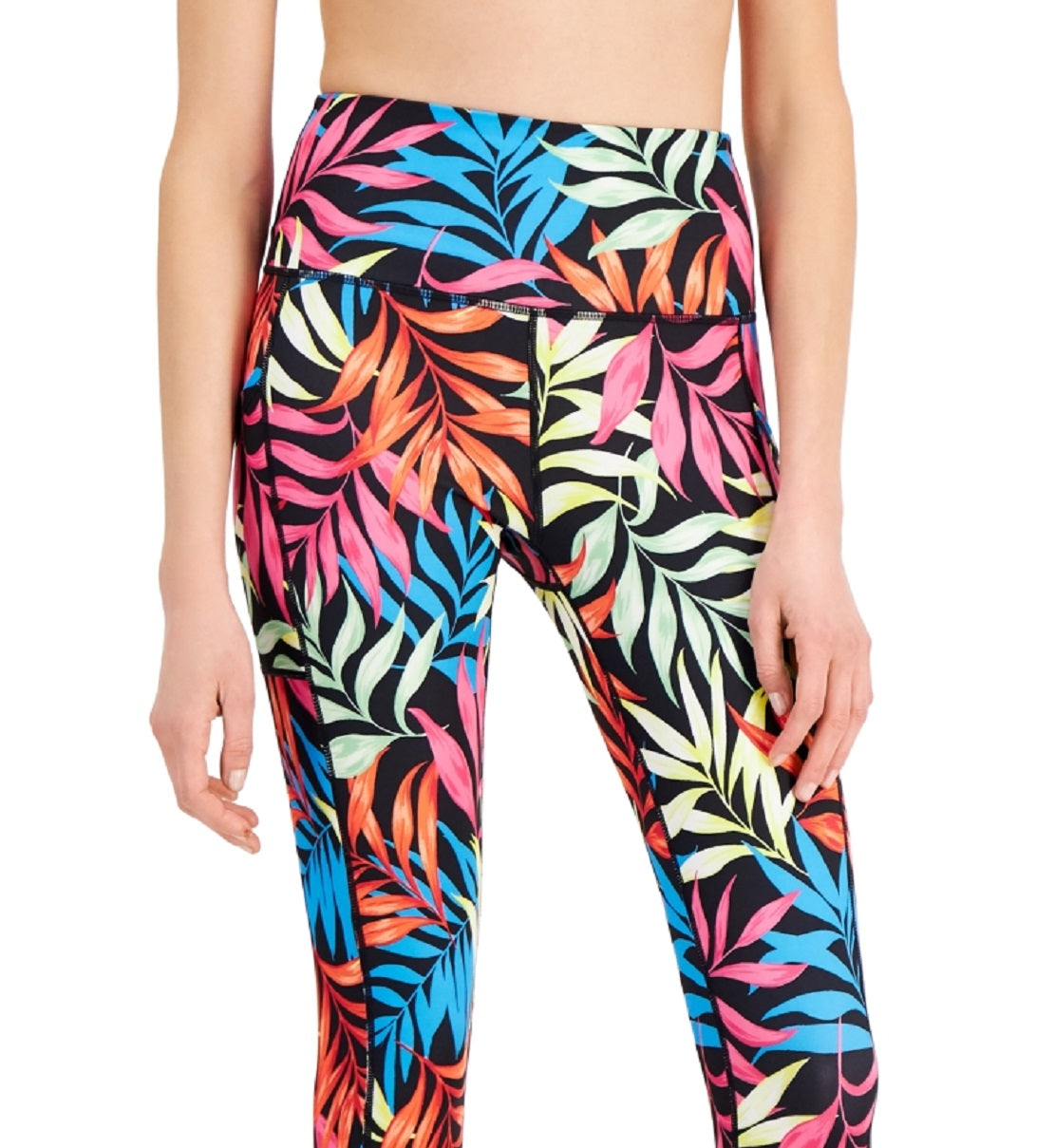 Leggings femininas ID Ideology Fern com bolso lateral 7/8, pretas, tamanho pequeno
