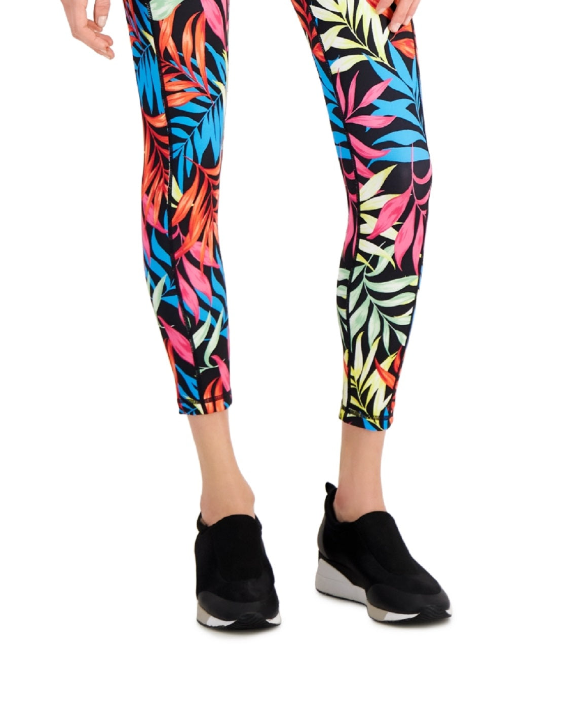 Leggings femininas ID Ideology Fern com bolso lateral 7/8, pretas, tamanho pequeno