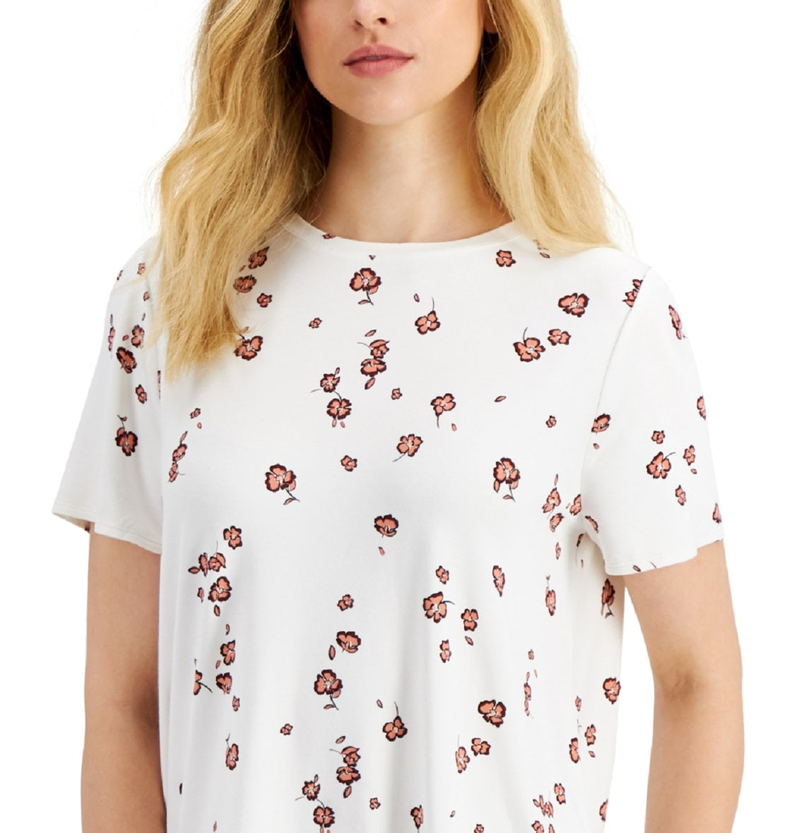 Blusa feminina Alfani com estampa de gola redonda, tamanho pequeno, laranja