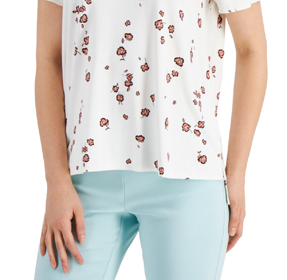 Blusa feminina Alfani com estampa de gola redonda, tamanho pequeno, laranja