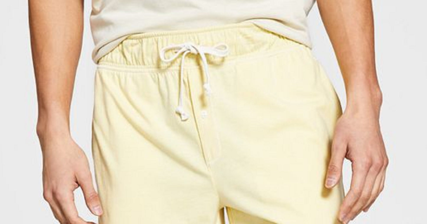 Pijama curto masculino Sun + Stone em malha desbotada, amarelo, tamanho grande