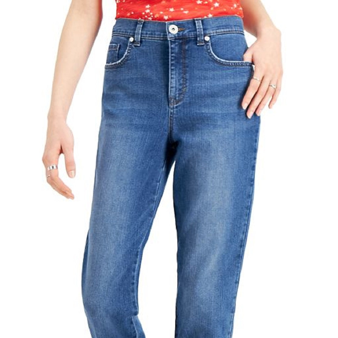 Calça jeans feminina estilo &amp; co, reta e curvilínea, azul, tamanho 10, pequena