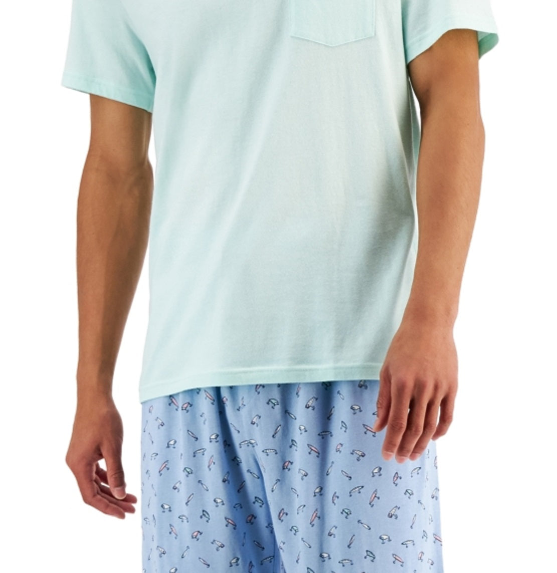 Conjunto de pijama masculino Club Room, 2 peças, camiseta lisa e calça estampada, azul, tamanho extragrande