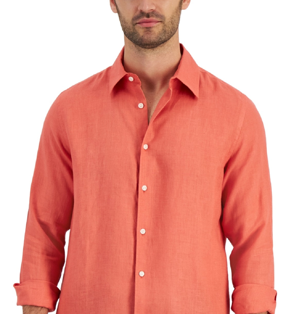 Camisa de linho masculina Club Room laranja tamanho grande