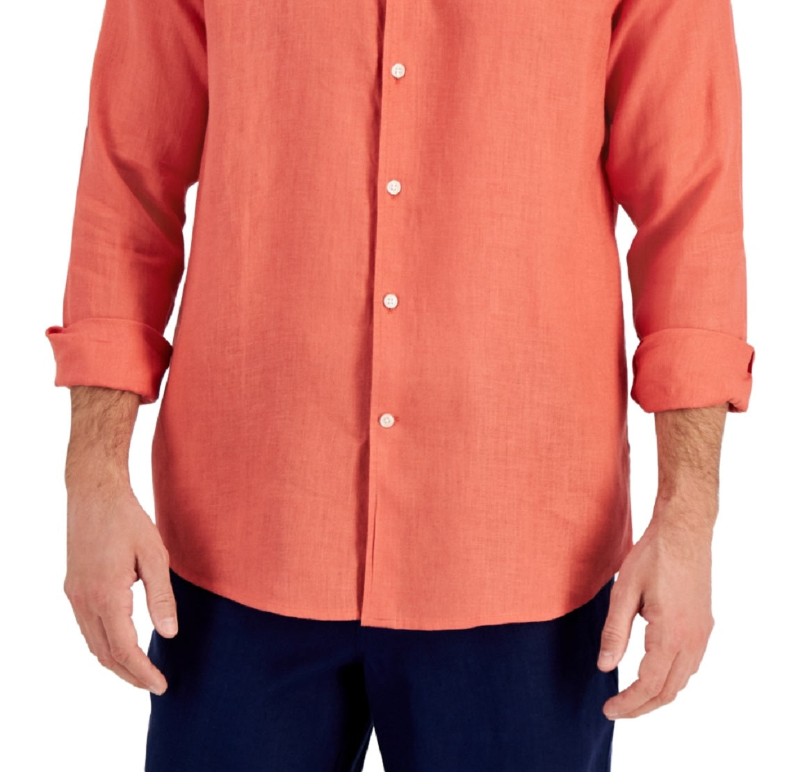 Camisa de linho masculina Club Room laranja tamanho grande