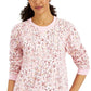 Blusa de lã estampada Karen Scott Summer Blooms feminina, rosa, tamanho extragrande