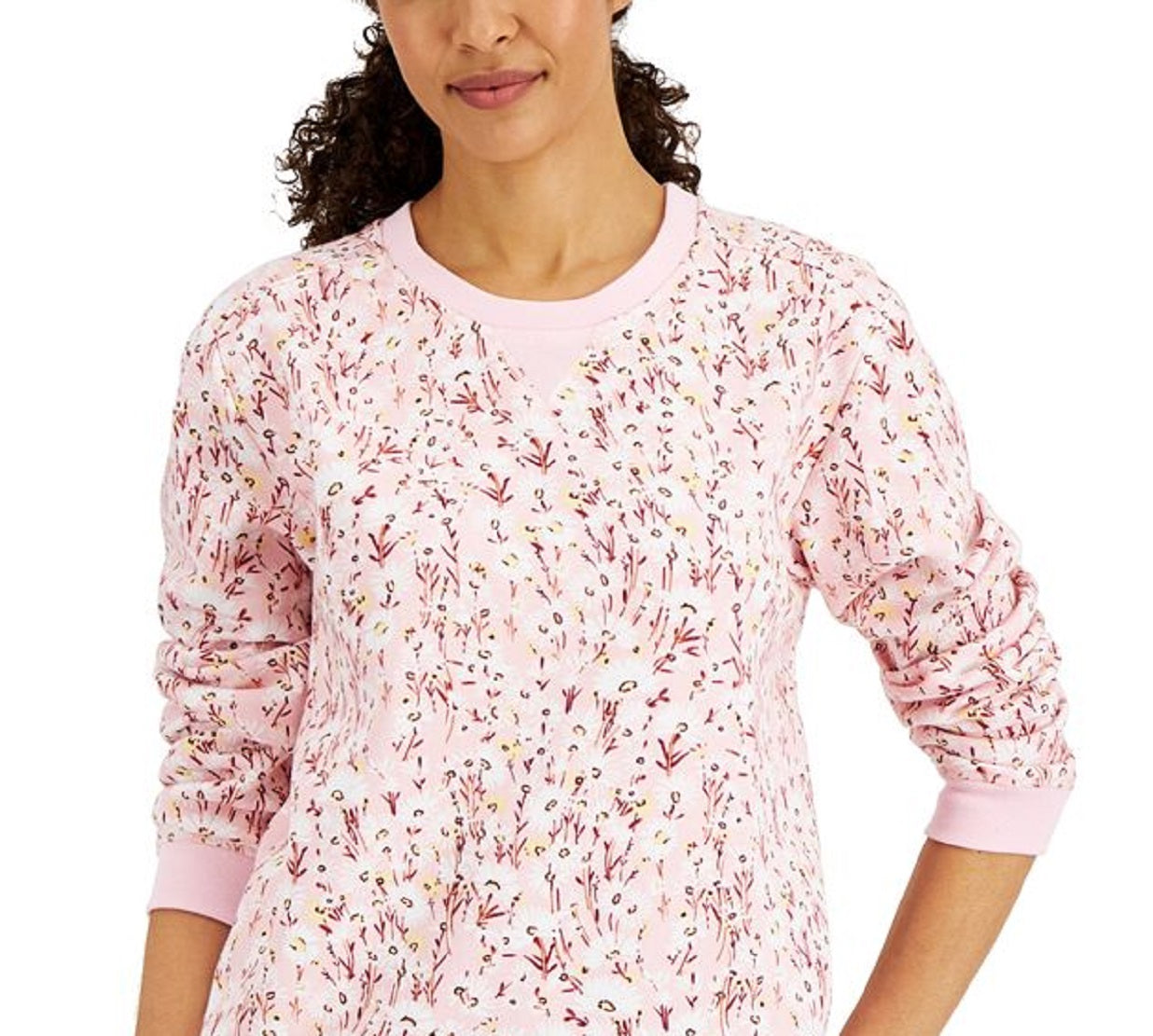 Blusa de lã estampada Karen Scott Summer Blooms feminina, rosa, tamanho extragrande