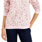Blusa de lã estampada Karen Scott Summer Blooms feminina, rosa, tamanho extragrande