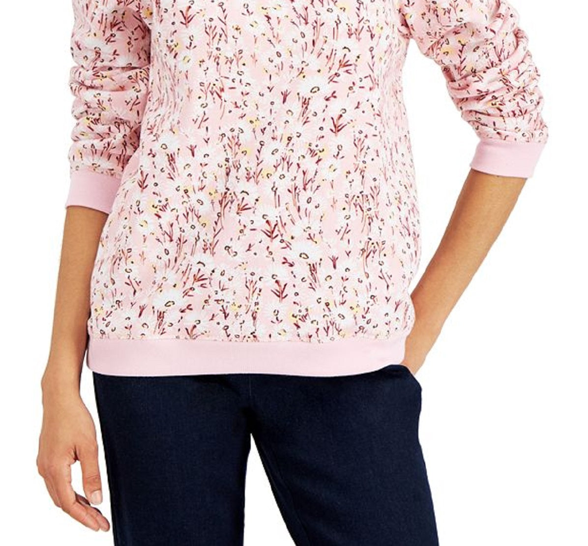 Blusa de lã estampada Karen Scott Summer Blooms feminina, rosa, tamanho extragrande