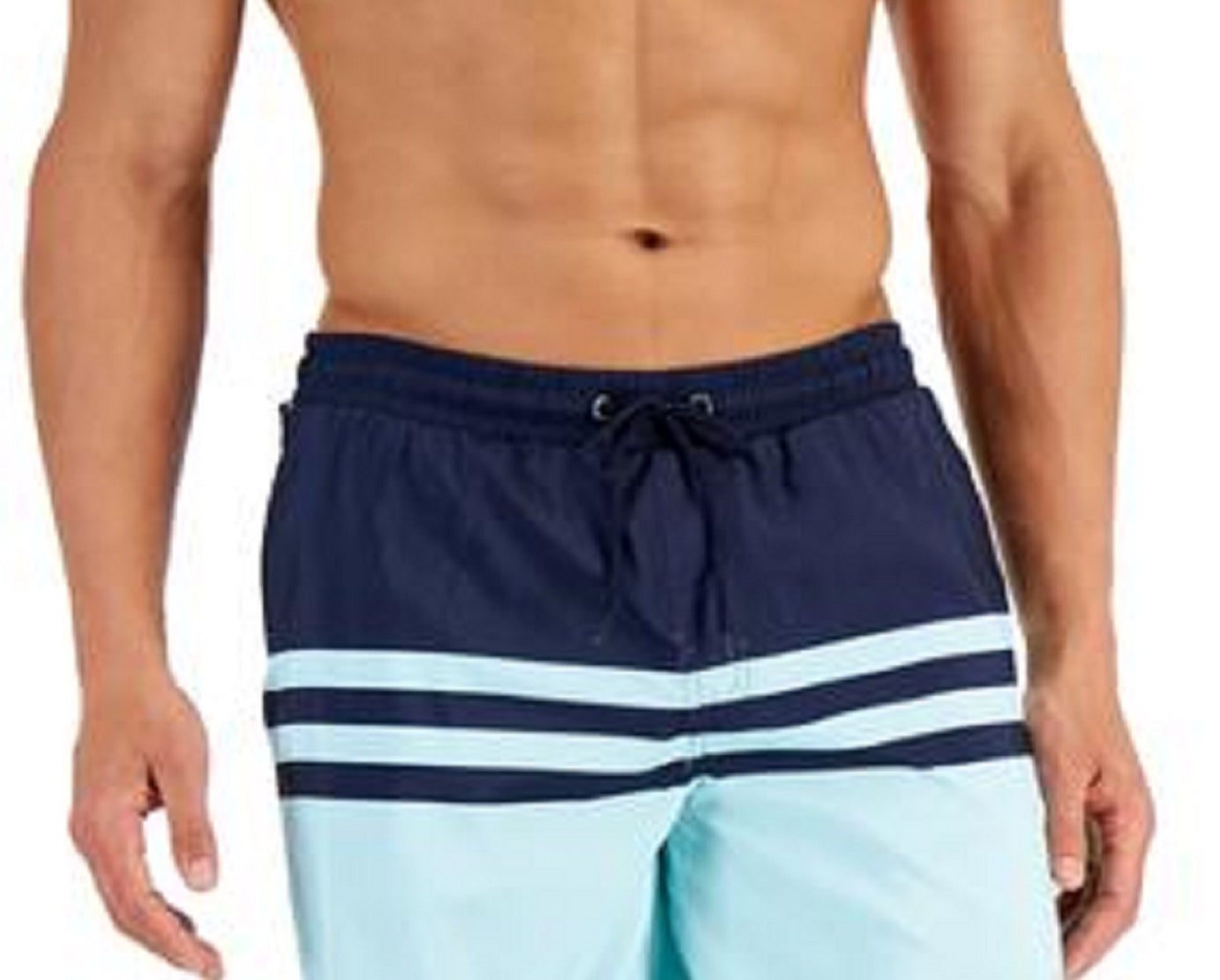 Calção de banho masculino Club Room com listras coloridas e secagem rápida, tamanho GG, azul