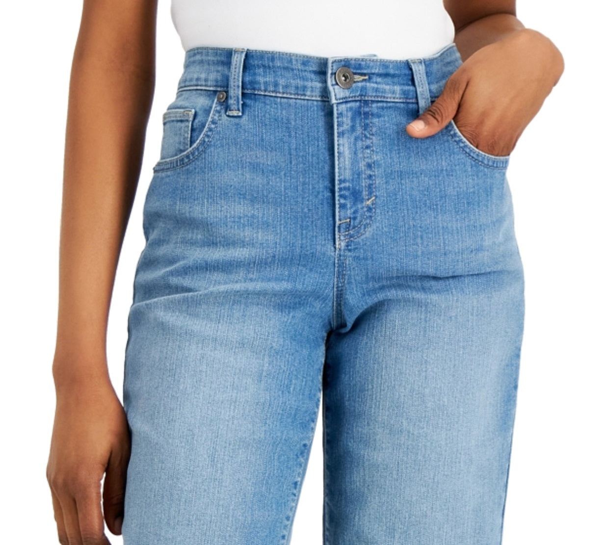 Bermuda feminina estilo &amp; co, cintura média, bainha crua, azul, tamanho 10, pequena