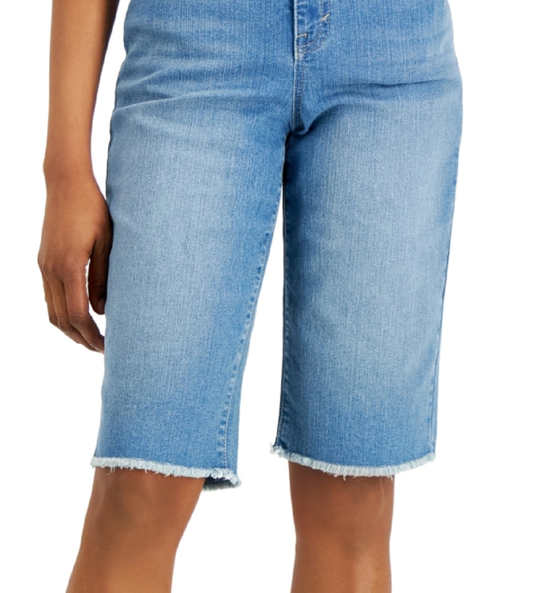 Bermuda feminina estilo &amp; co, cintura média, bainha crua, azul, tamanho 10, pequena