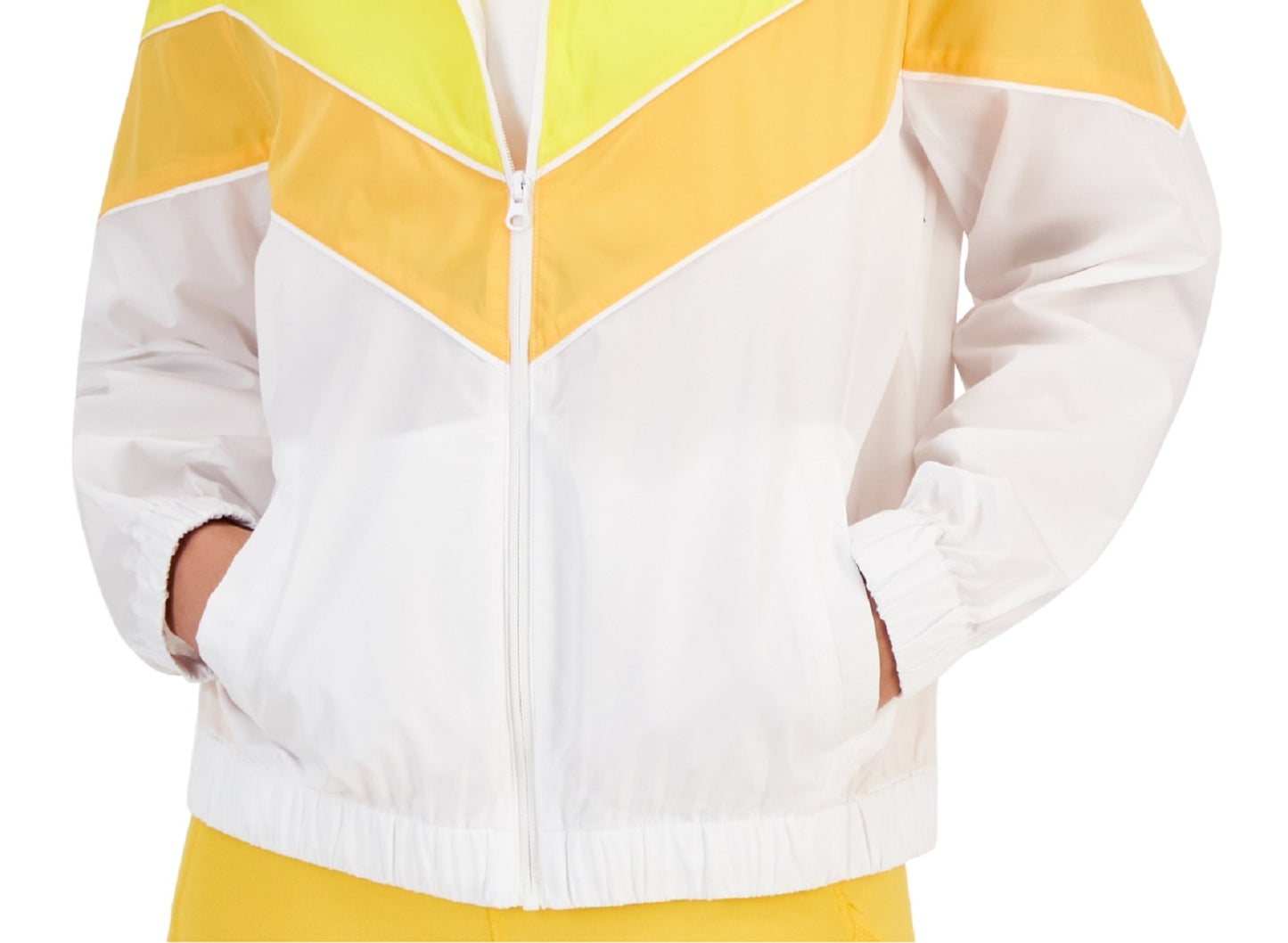 ID Ideology Jaqueta corta-vento feminina listrada Chevron, amarela, tamanho médio