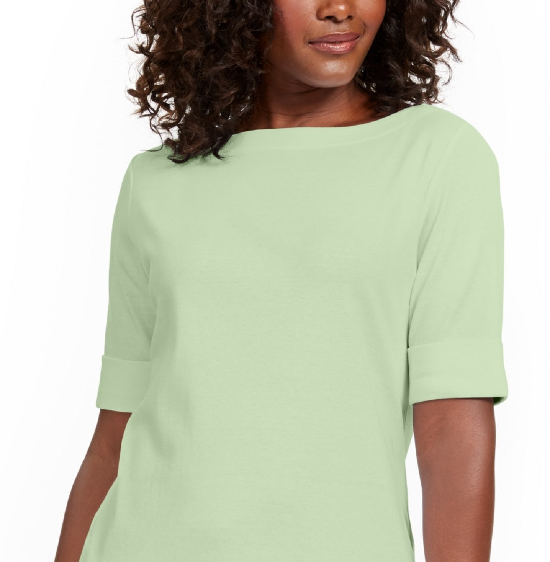 Blusa feminina Karen Scott de algodão com decote canoa, verde, tamanho extragrande