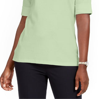 Blusa feminina Karen Scott de algodão com decote canoa, verde, tamanho extragrande