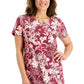 Vestido feminino Karen Scott com estampa balinês e decote dividido, vermelho, tamanho XX-G