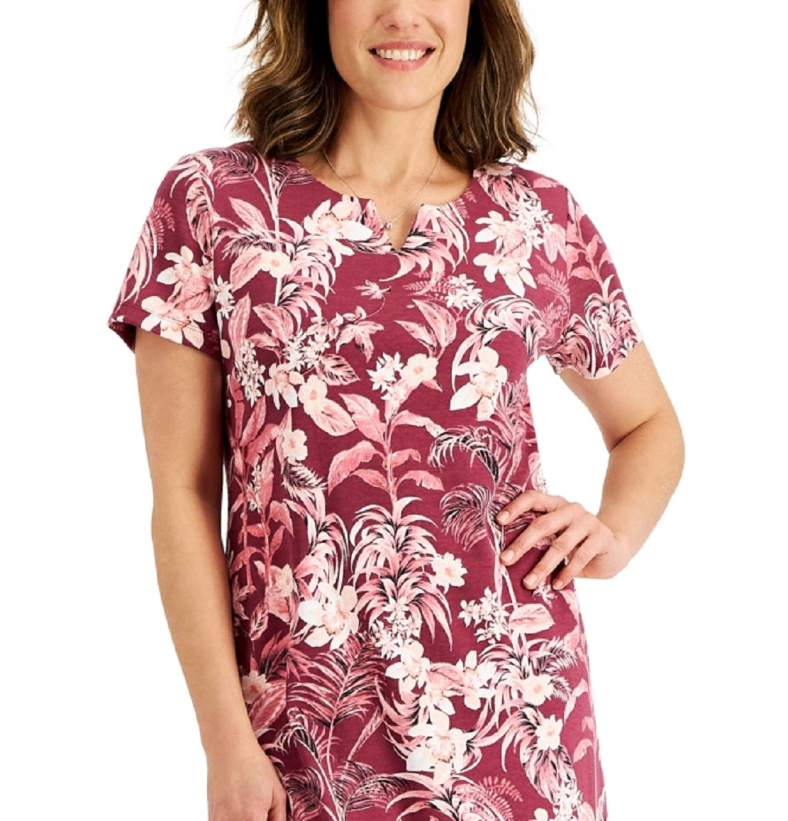Vestido feminino Karen Scott com estampa balinês e decote dividido, vermelho, tamanho XX-G
