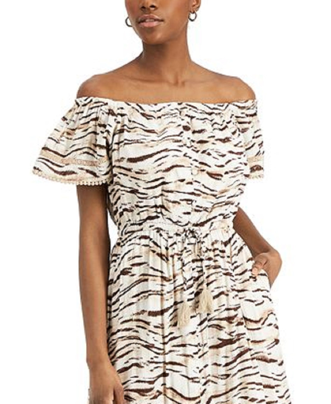 Vestido midi feminino com estampa de tigre da INC International Concepts, marrom, tamanho grande