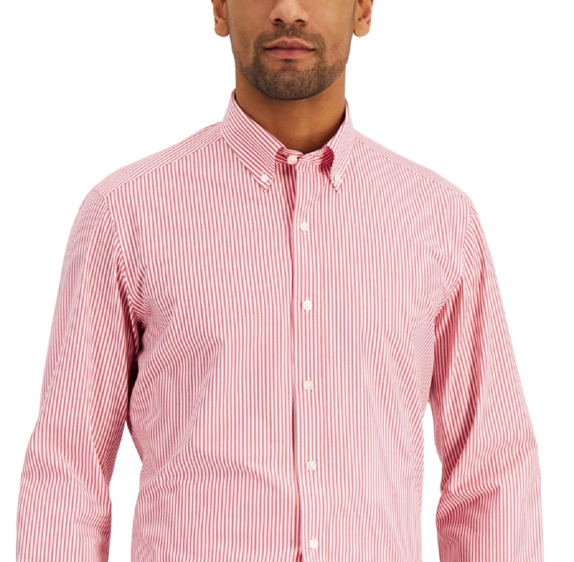 Camisa social masculina Club Room Slim Fit com listras elásticas em 4 direções, vermelha, tamanho pequeno