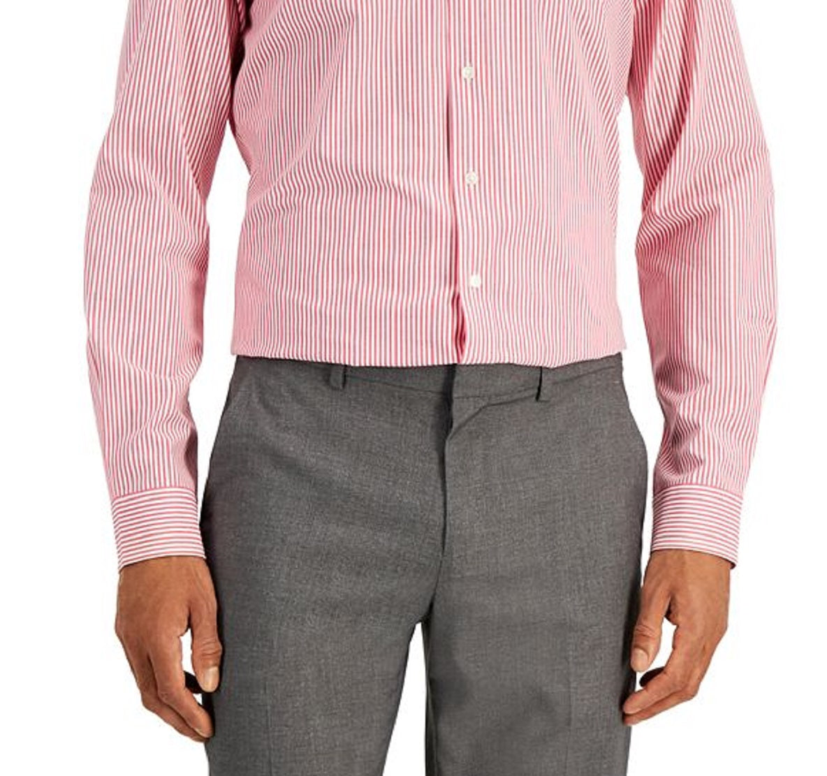 Camisa social masculina Club Room Slim Fit com listras elásticas em 4 direções, vermelha, tamanho grande