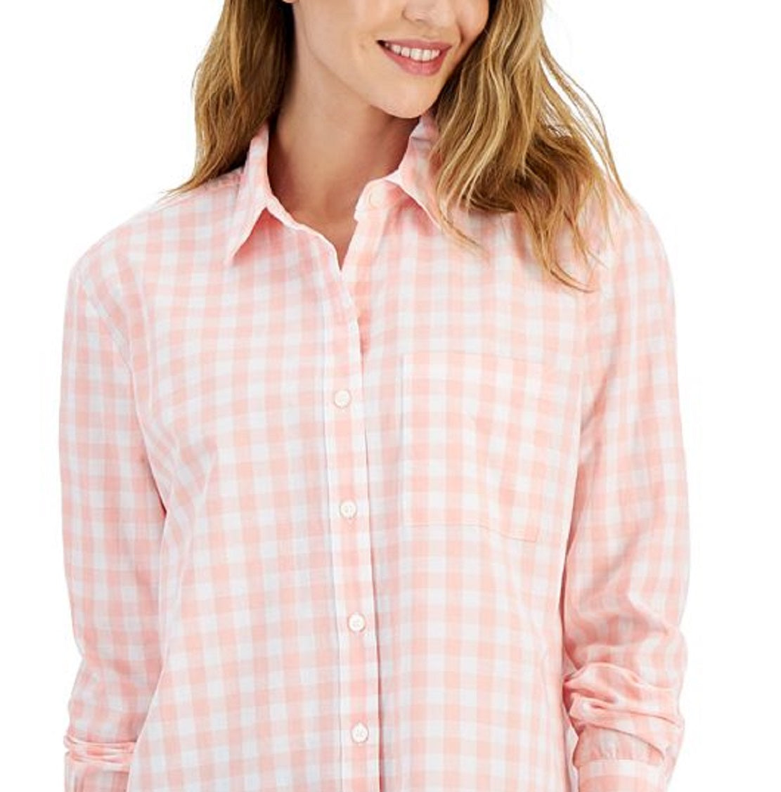 Camisa estilo boyfriend feminina de algodão xadrez estilo &amp; co, rosa, tamanho pequeno pequeno