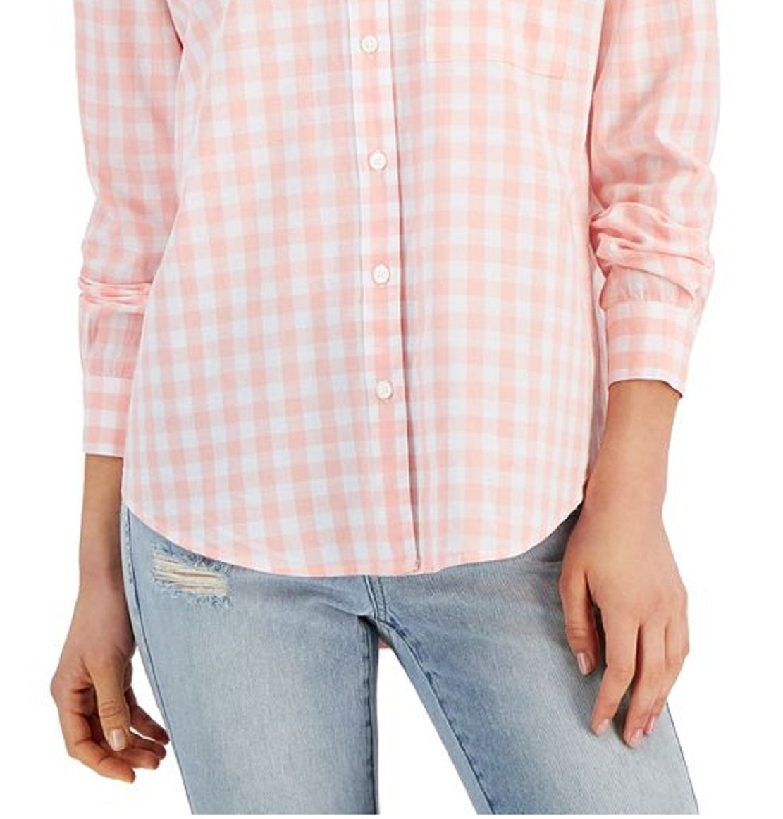 Camisa estilo boyfriend feminina de algodão xadrez estilo &amp; co, rosa, tamanho pequeno pequeno