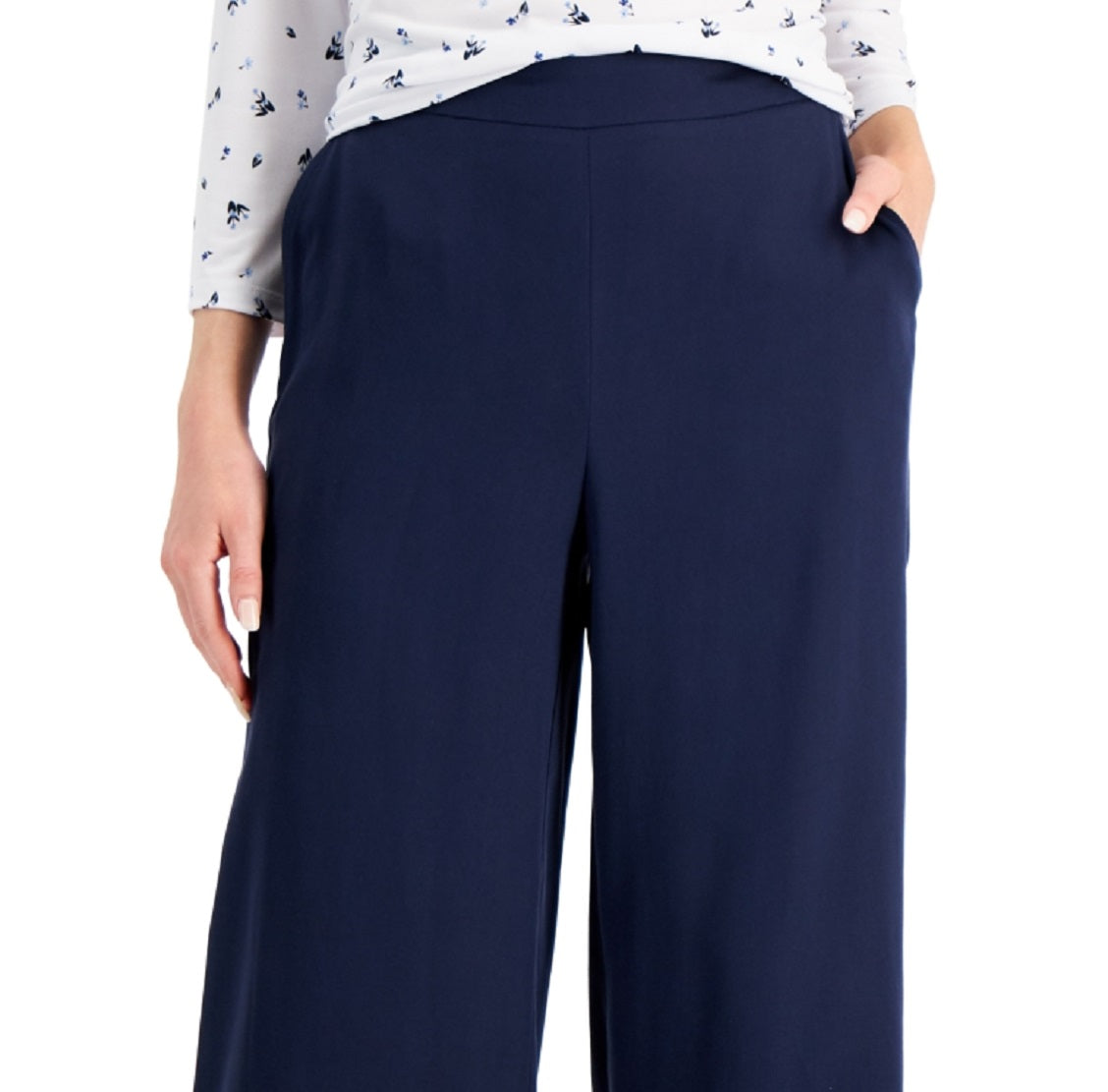 Calça feminina Charter Club Crop Wide Leg Azul Tamanho Pequeno Médio