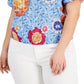 Blusa feminina de algodão ombro a ombro INC International Concepts, azul, tamanho 4X