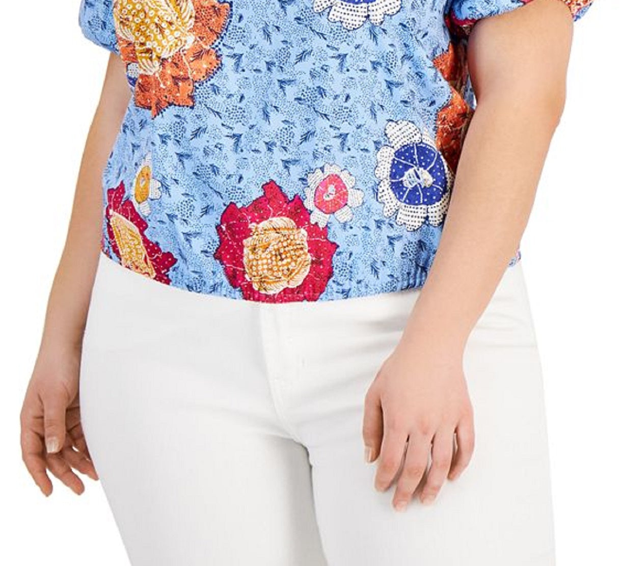 Blusa feminina de algodão ombro a ombro INC International Concepts, azul, tamanho 4X