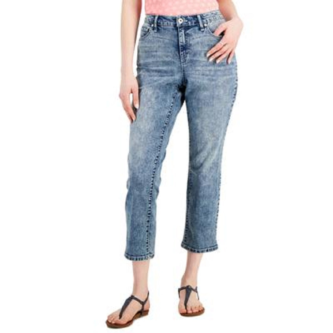 Calça jeans capri feminina estilo &amp; co, azul, com punho curvo, tamanho 12