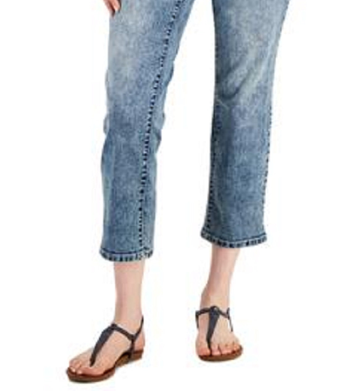 Calça jeans capri feminina estilo &amp; co, azul, com punho curvo, tamanho 12