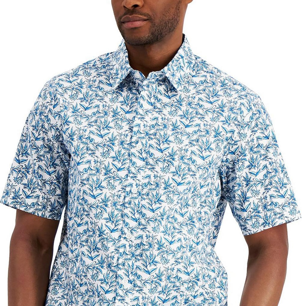 Camisa Baha Floral Masculina Club Room Azul Tamanho Grande