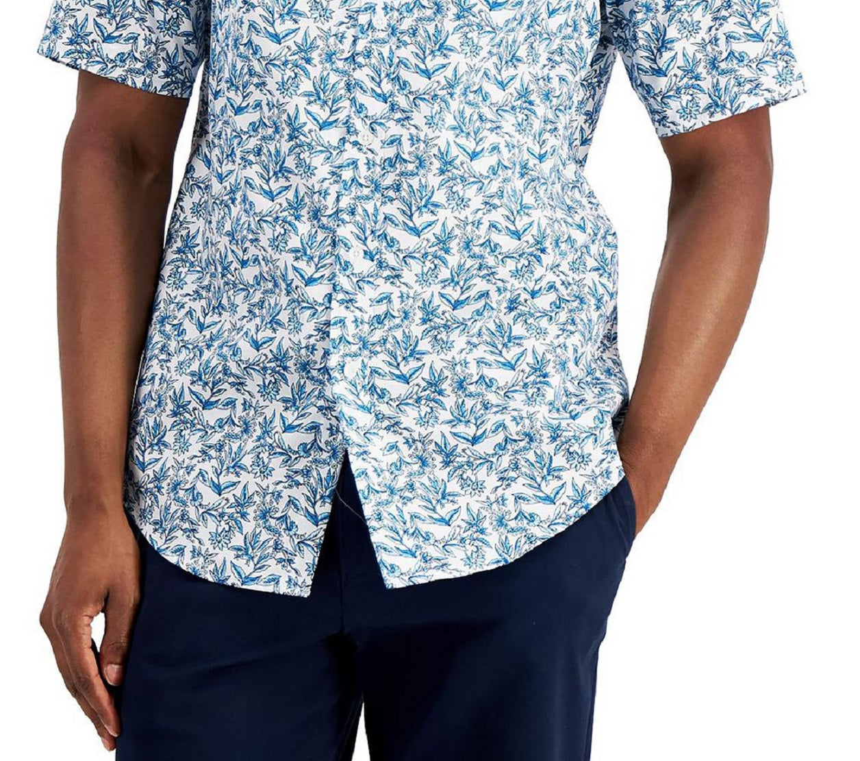 Camisa Baha Floral Masculina Club Room Azul Tamanho Grande
