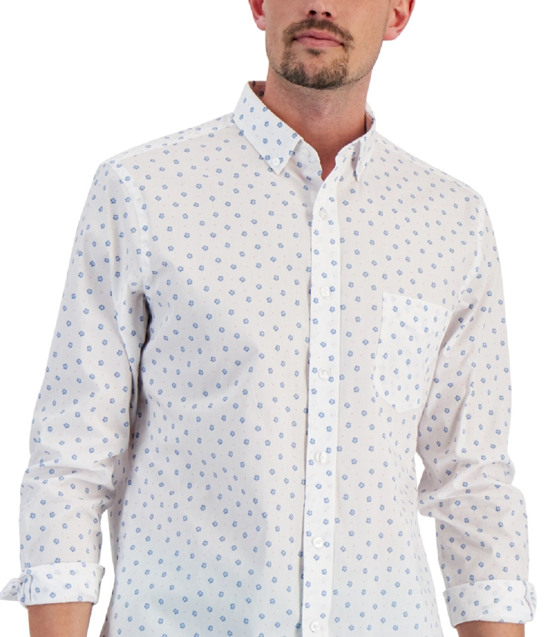 Camisa Masculina Estampa Floral Club Room Branca Tamanho Médio