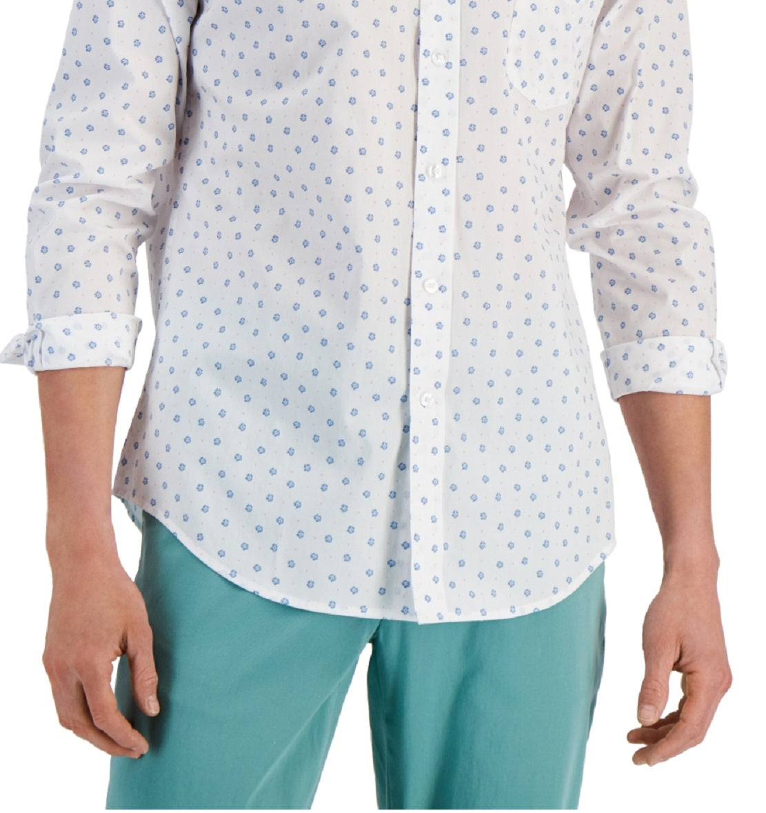 Camisa Masculina Estampa Floral Club Room Branca Tamanho Médio