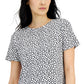 Camiseta feminina estampada Alfani, gola redonda, preta, tamanho pequeno